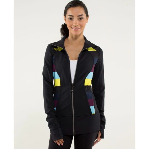 Lululemon Nice Asana Jacket Black / Pow Stripe Split Pea Size‎ 8 - Picture 1 of 10